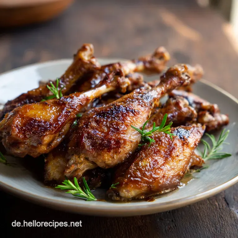 A perfectly plated goose leg with crispy skin, accented by vibrant red cabbage and creamy dumplings. It looks delicious an...