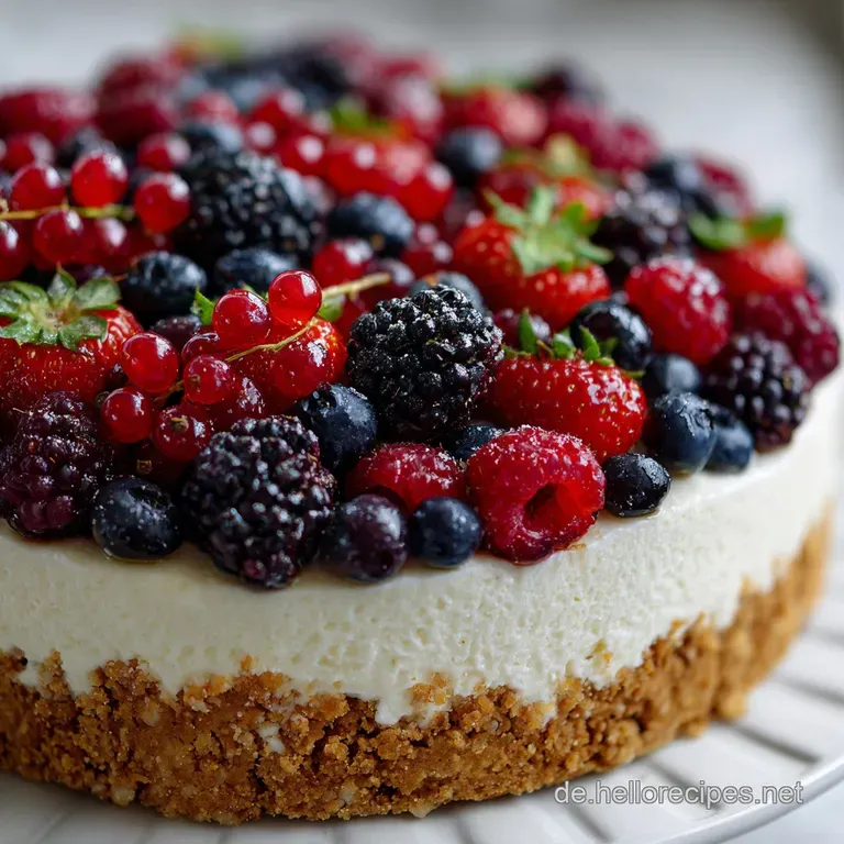 Schneller einfacher Kuchen ohne Backen mit Keksboden und Beeren