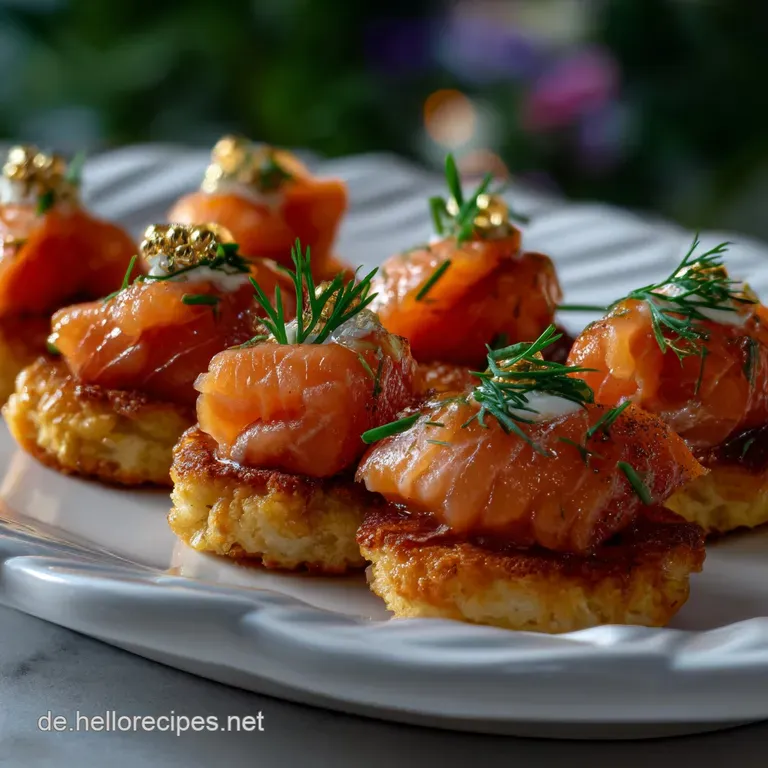 Elegant, individual salmon bites beautifully arranged on small, slate-grey serving spoons. Hints of green from garnish, a ...