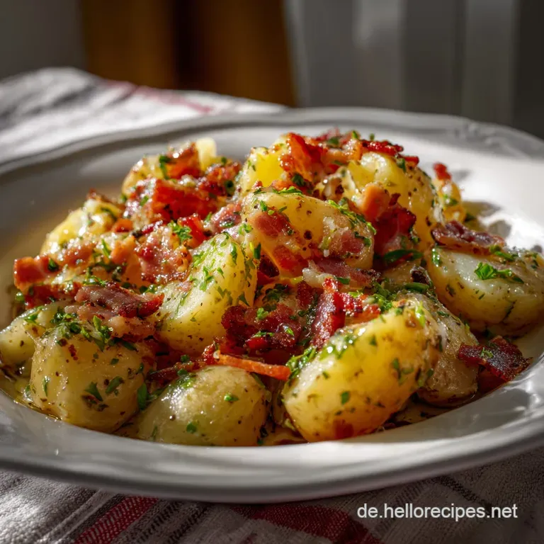 Creamy potato salad with vibrant green chives, glistening potatoes, and a touch of vinaigrette. A simple, elegant presenta...