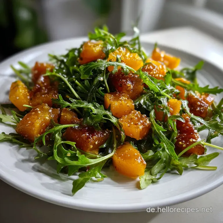 Lukewarm Pumpkin Arugula Salad mit Ahornsirup