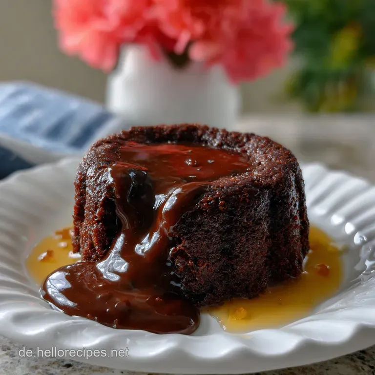 Elegant plate with a warm lava cake, rich dark hues, a dollop of cream, and a scattering of fresh raspberries for color co...