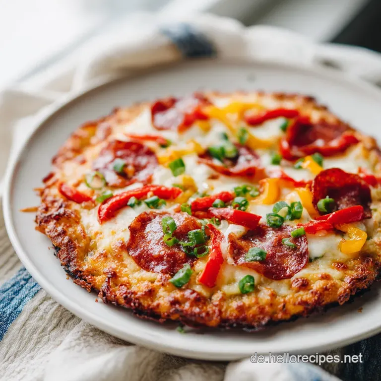 A slice of golden-baked pizza on a rustic plate, adorned with fresh green herbs and a drizzle of sauce.
