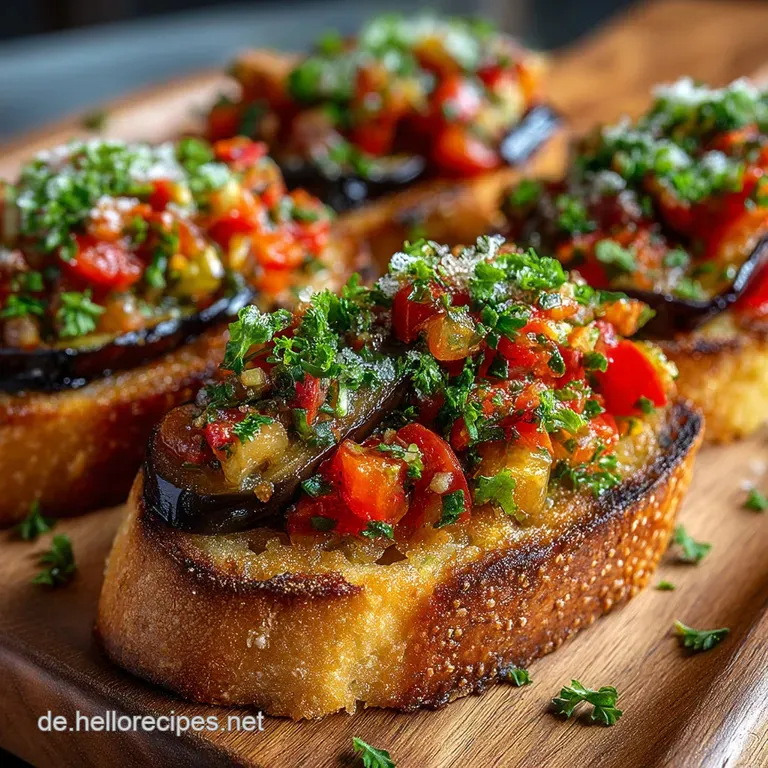 Auberginen Bruschetta Low Carb Geröstete Aubergine mit TomatenTopping