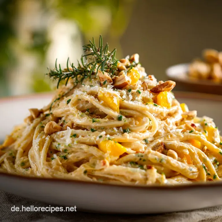 Exotische BlitzPasta Cremige Mango Erdnuss Nudeln Vegan