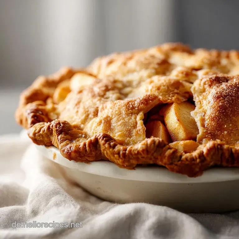 A warm slice of spiced apple cake, glistening with baked apples and a dollop of cream, elegantly plated.