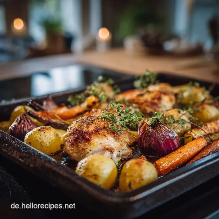 OfenH&auml;hnchen mit Kartoffeln und Gem&uuml;se: Knuspriges Blechgericht mit Rosmarin