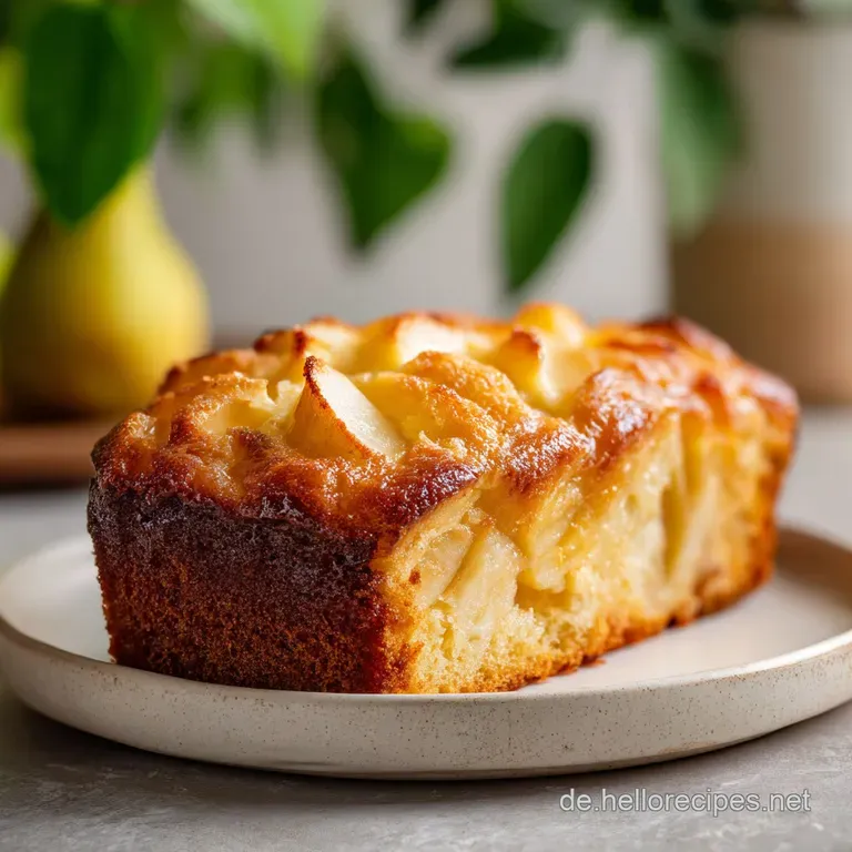 Slices of warm apple cake on a plate. Notice the tender crust & soft baked apples with cinnamon and sugar.