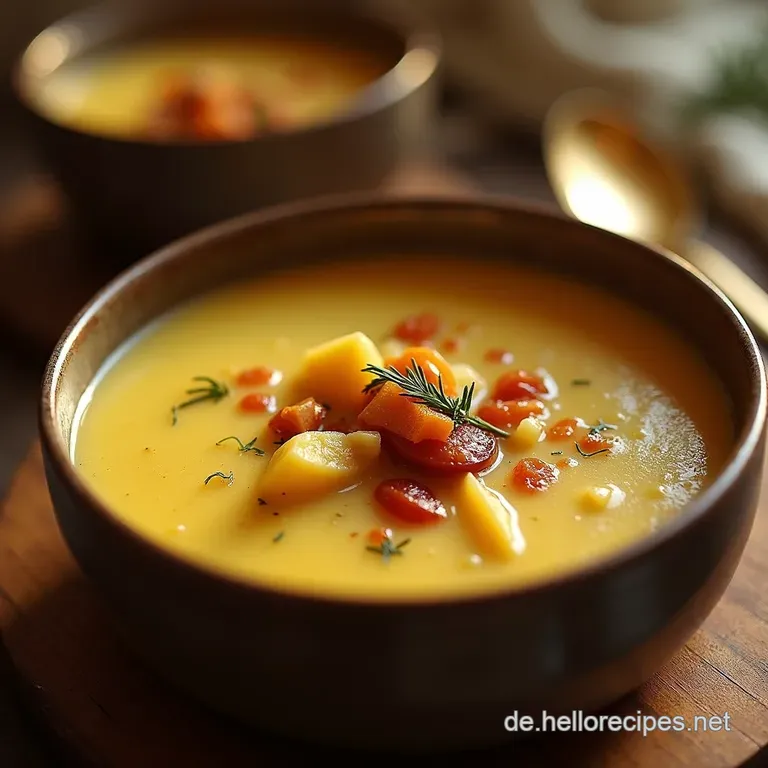 Omas Beste Die Cremige Rheinische Kartoffelsuppe mit KnusperTopping presentation