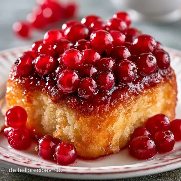 Ein St&uuml;ck lockerer Kuchen auf einem wei&szlig;en Teller, gekr&ouml;nt von luftigem Baiser und tiefroten, saftigen Beeren.