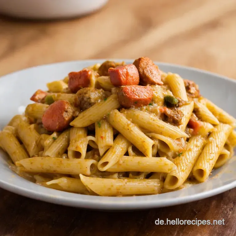 One Pot Blitz Cremige Cajun Wurst Pasta presentation