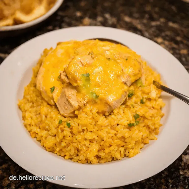 One Pot Queso Chicken Rice Comfort Food Blitzschnell presentation