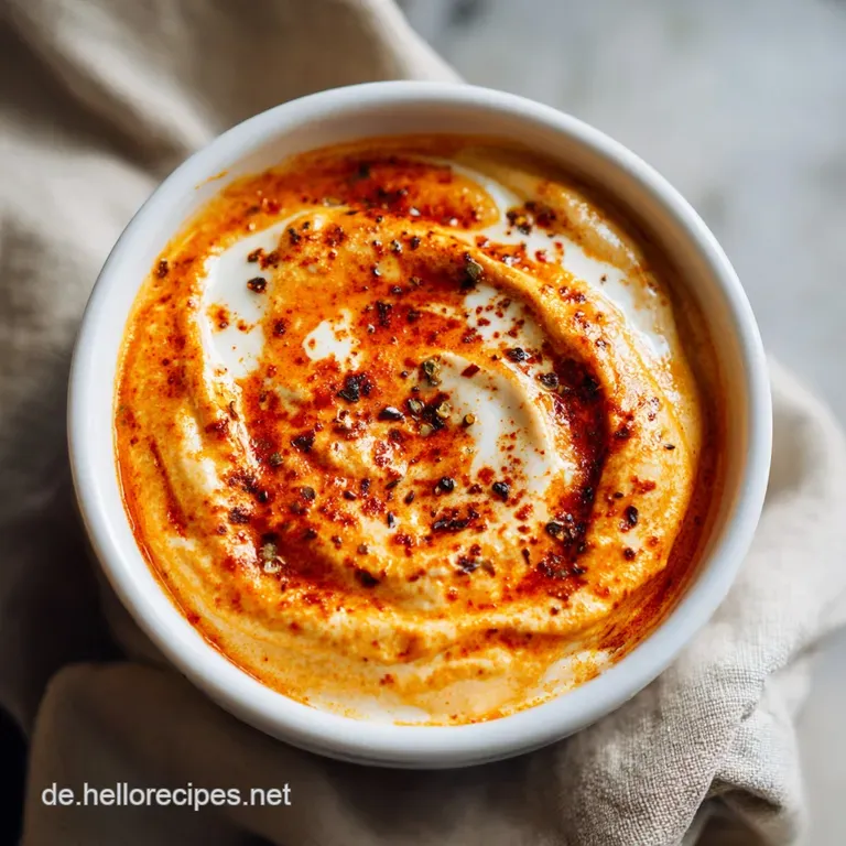 A dollop of vibrant orange dip sits artfully on a plate, garnished with herbs, beside colorful sliced vegetables and crust...