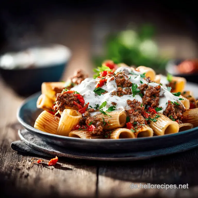 Türkisch inspirierte Pasta mit Hackfleisch und Joghurt