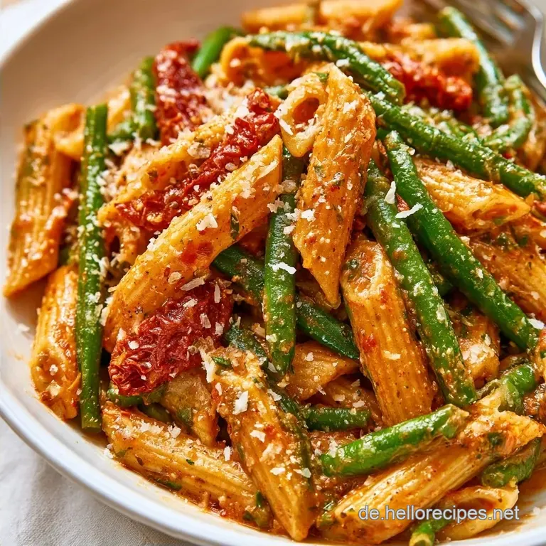 Penne mit gr&uuml;nen Bohnen und getrockneten Tomaten
