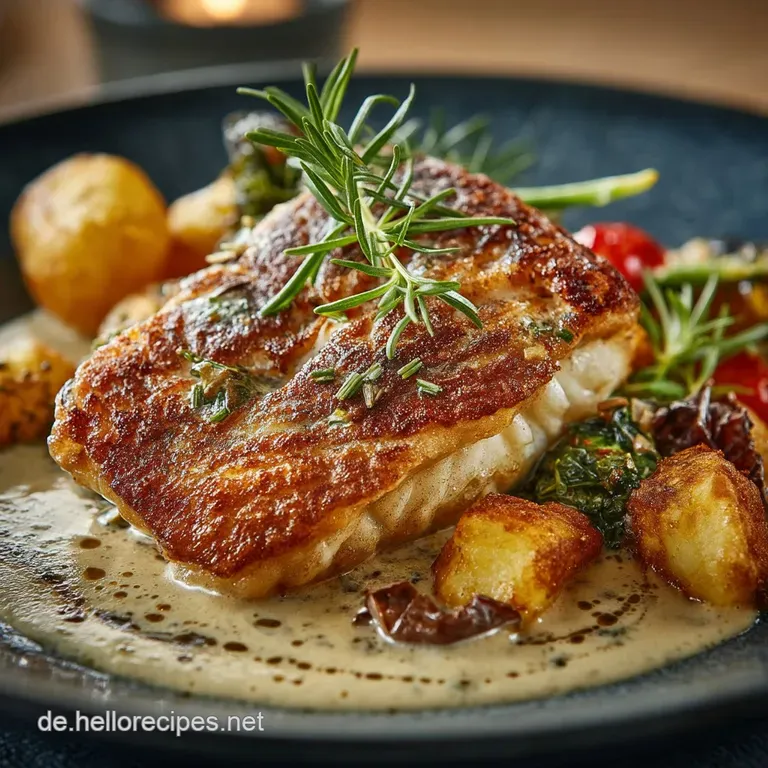 Zanderfilet in der Pfanne Goldbraun gebraten mit ZitronenNussbutter und feinem Schnittlauch presentation