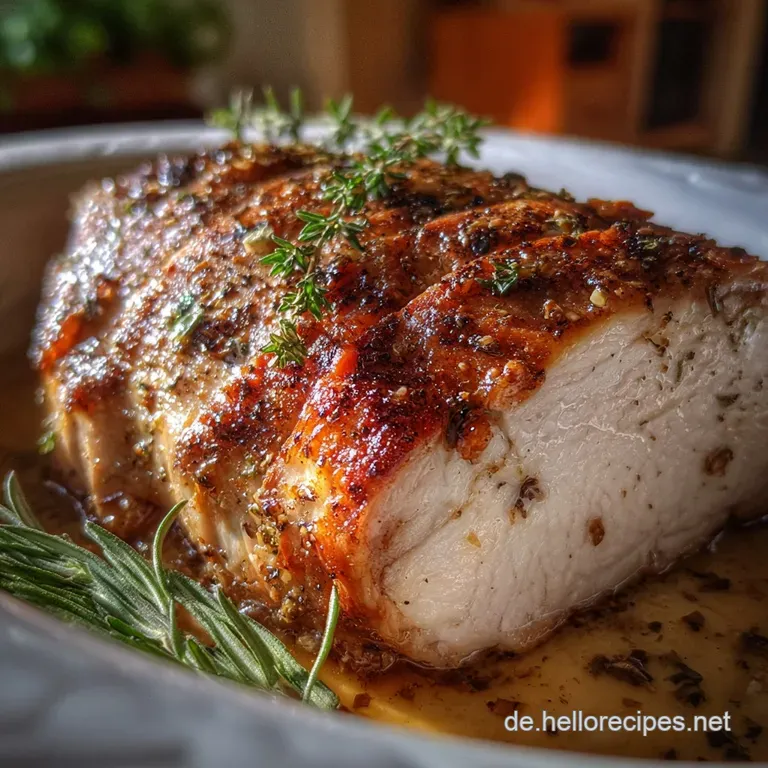 Slices of juicy roasted turkey breast plated with creamy sauce, colorful vegetables. An inviting, flavorful meal.