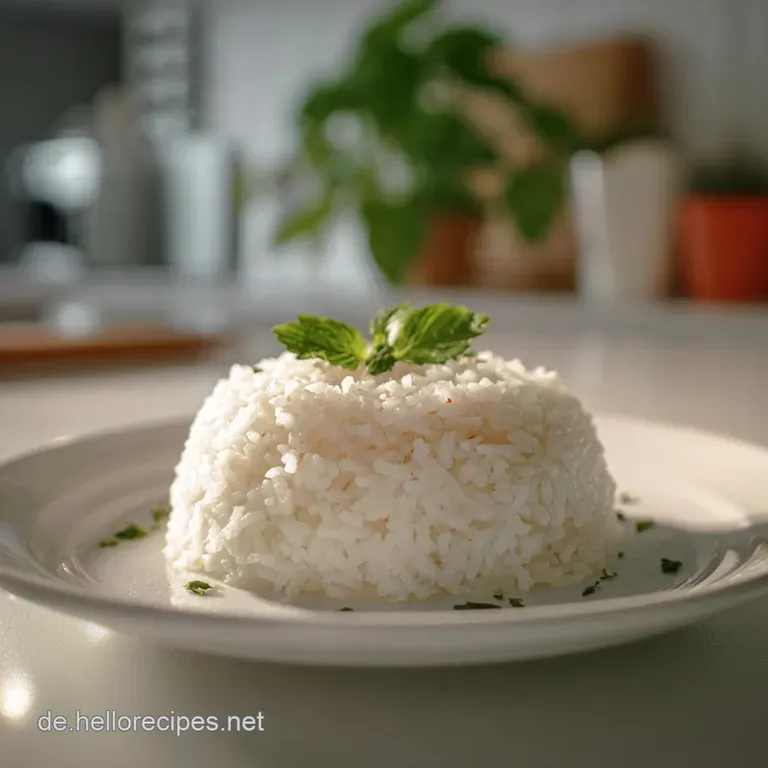 A neat mound of perfectly cooked white rice on a simple ceramic plate, highlighting its delicate texture.