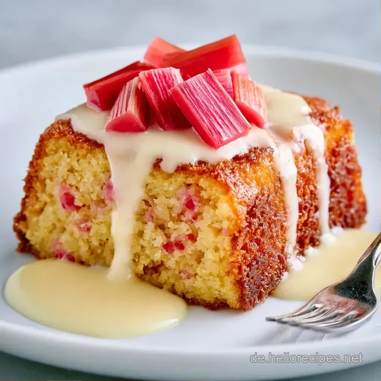 Ein goldgelbes Kuchenst&uuml;ck auf einem wei&szlig;en Porzellanteller, best&auml;ubt mit feinem Puderzucker und frischen Beeren.