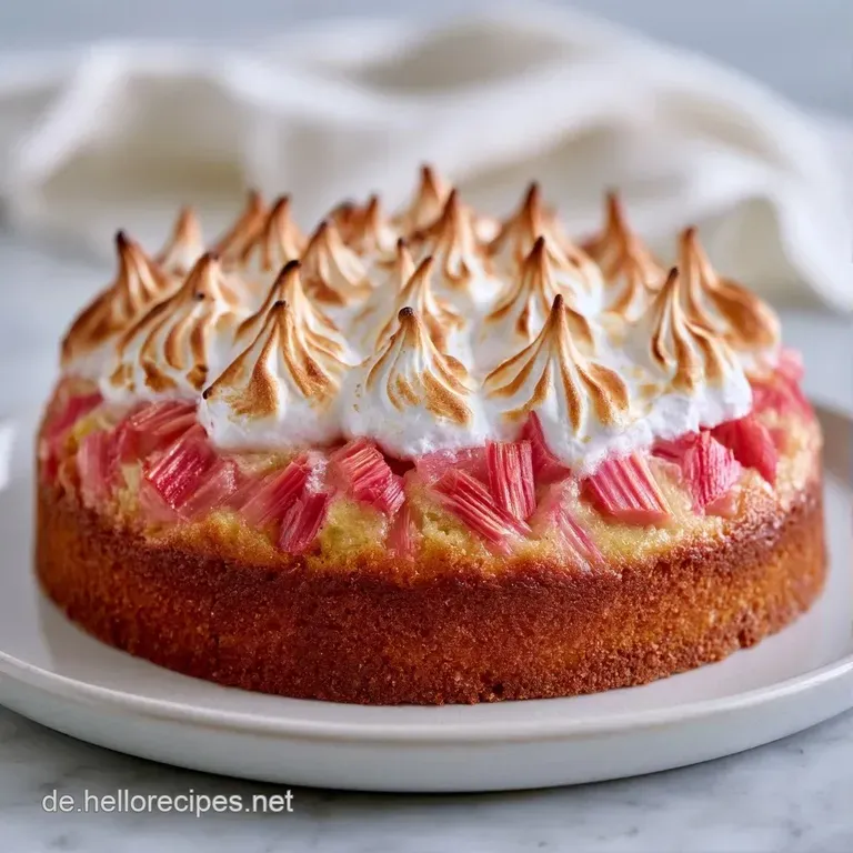 Ein St&uuml;ck Kuchen auf wei&szlig;em Porzellan mit saftig rosa F&uuml;llung und einer luftig-wei&szlig;en, leicht gebr&auml;unten Haube.
