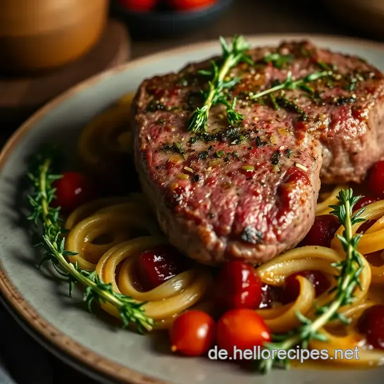 Rinderfilet mit Kräuterkruste und Rotwein-Schalotten presentation