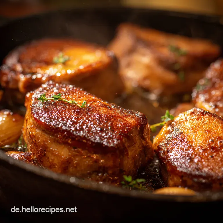 Saftige Schweinekoteletts in KnoblauchbutterPfanne presentation