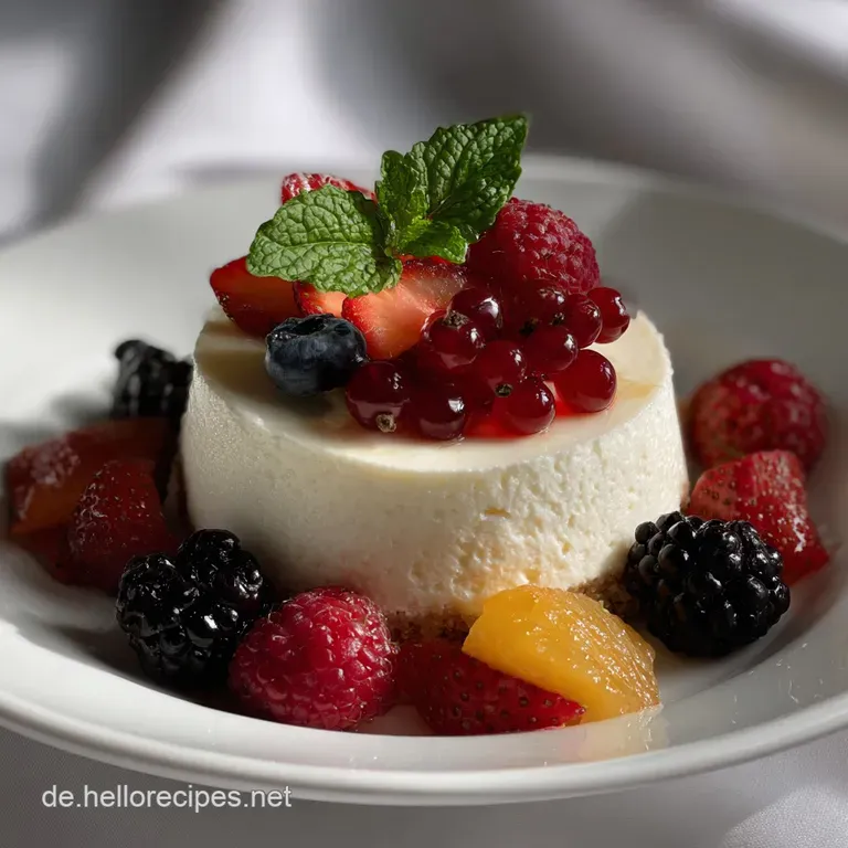 Elegant dessert portion, artfully arranged on a white plate. Creamy mascarpone contrasts with vibrant red berry sauce and ...
