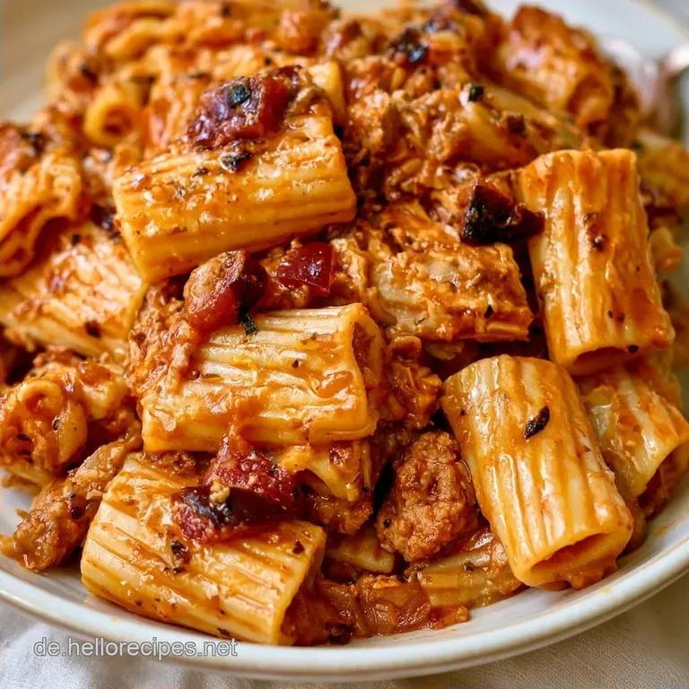 Scharfe Rigatoni-Pflaumen-Pfanne mit Rinderhack