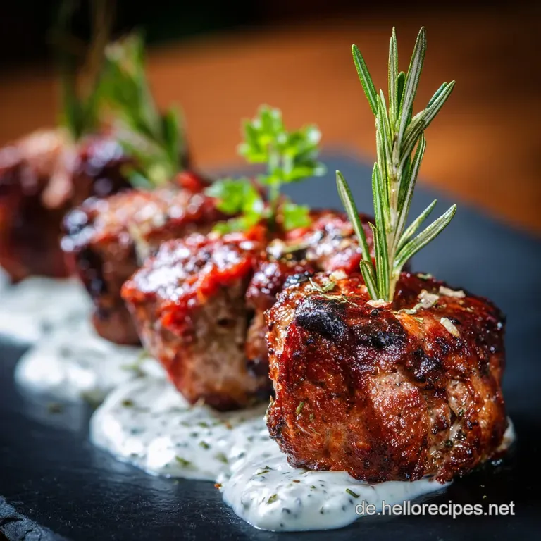 Schaschlik Mit Schaschliksauce Saftige Spie&szlig;e Currytomatensauce presentation