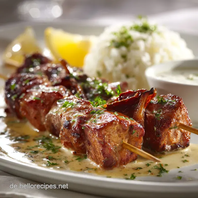 Schaschlik mit Schaschliksauce Saftige Spie&szlig;e CurryTomatenSauce