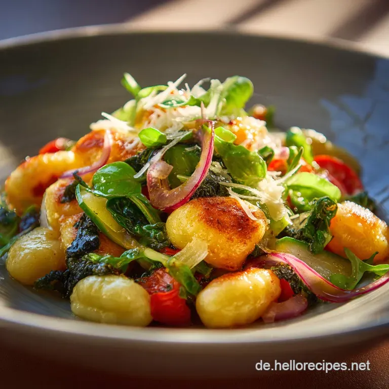 Schneller Gnocchi Salat: Knusprige Gnocchi mit Rucola Zitronen-Dressing