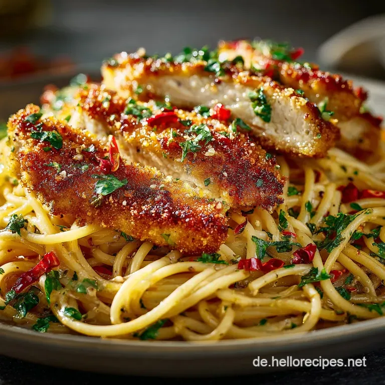 Spaghetti Aglio E Olio Mit H&auml;hnchenschnitzel: Der Feierabend-Hit presentation