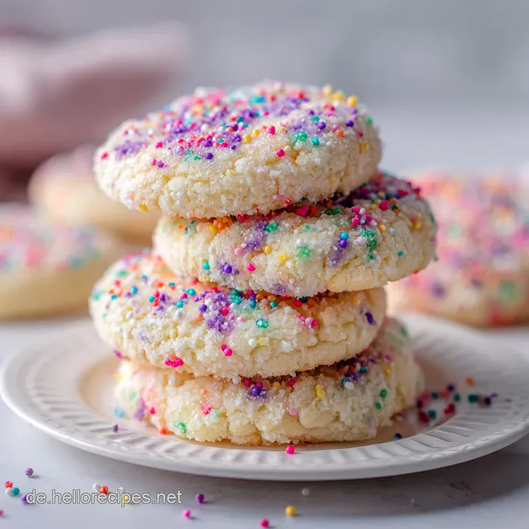 Three delicate sugar cookies stacked artfully, one adorned with a sprinkle of colorful edible stars.