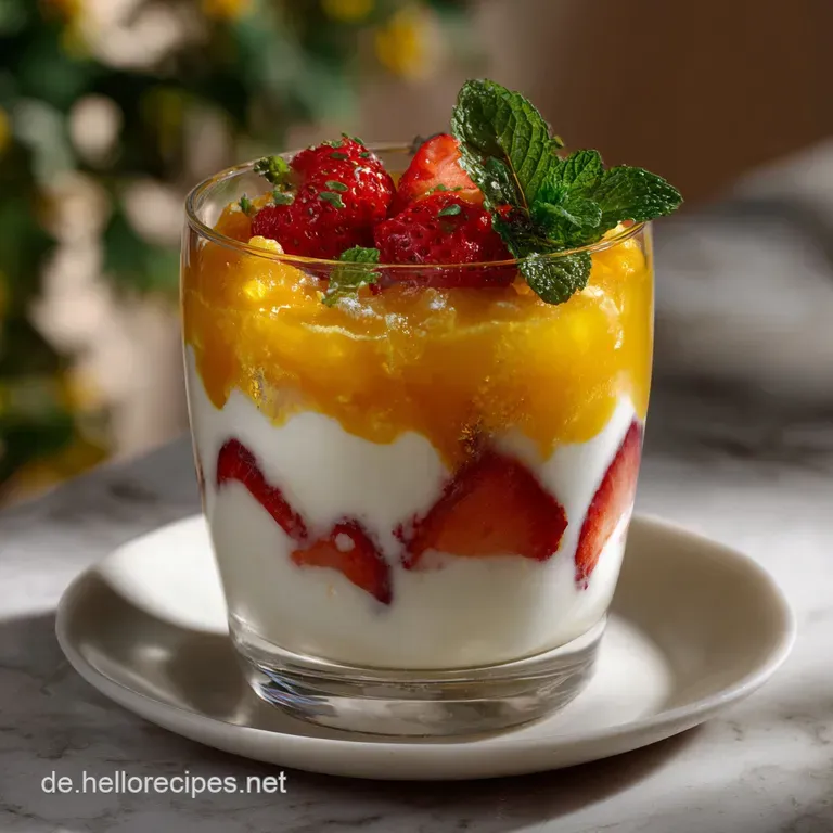 Clean white plate holding a precisely layered dessert, contrasting bright yellow against a dark, textured surface; artisti...