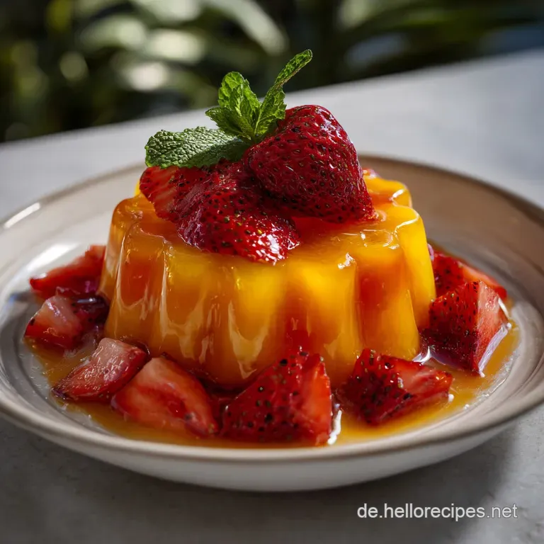 Individual servings of chilled, jiggly jelly with perfectly set layers, garnished with a sprig of mint on a white plate.