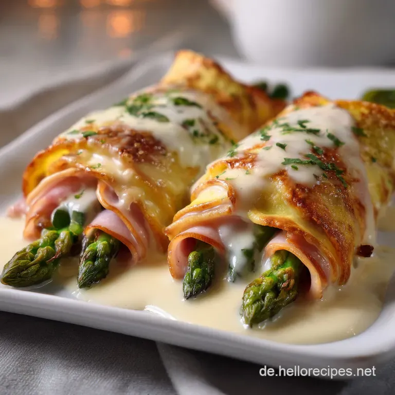 Spargelschinken Pfannkuchen R&ouml;llchen Mit Cremiger So&szlig;e presentation