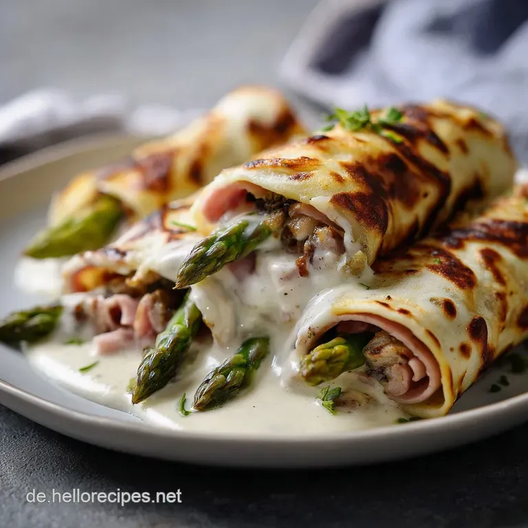 SpargelSchinken Pfannkuchen R&ouml;llchen mit cremiger So&szlig;e
