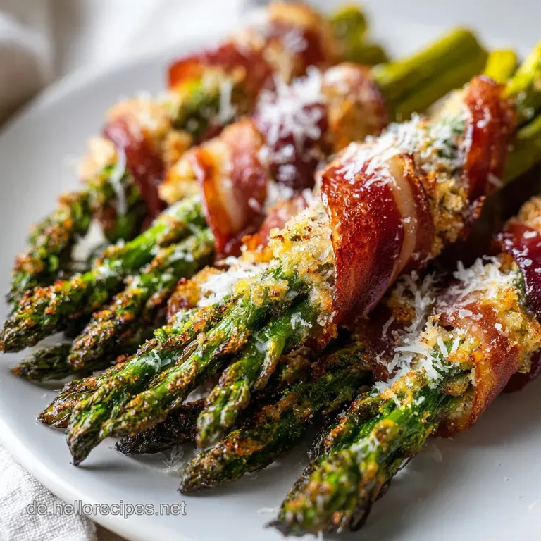 Plated asparagus bundles glistening with melted Parmesan, beside a vibrant lemon wedge, appealing and appetizing.