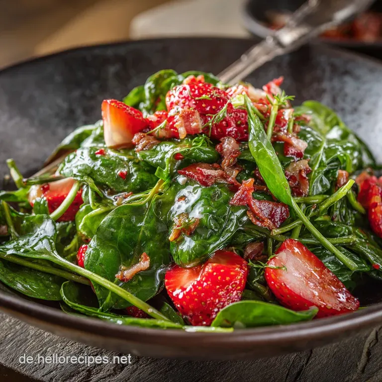 Spinatsalat Mit Erdbeeren Ziegenk&auml;se Und Warmer Speckvinaigrette presentation