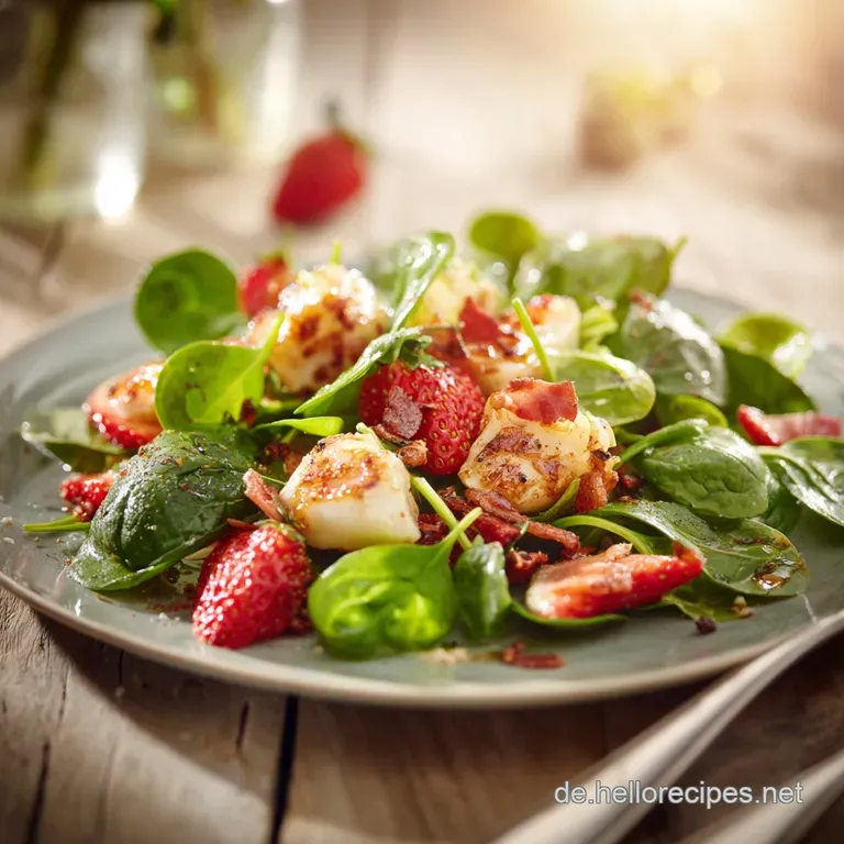 Spinatsalat mit Erdbeeren Ziegenkäse und warmer SpeckVinaigrette