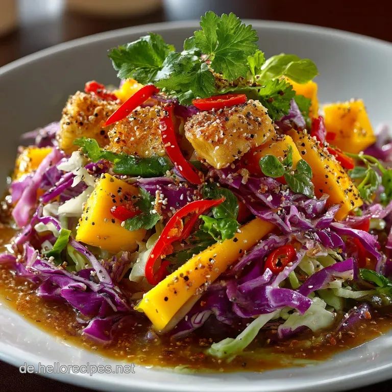 Knackiger Asiatischer SpitzkohlMangoSalat mit ErdnussDressing