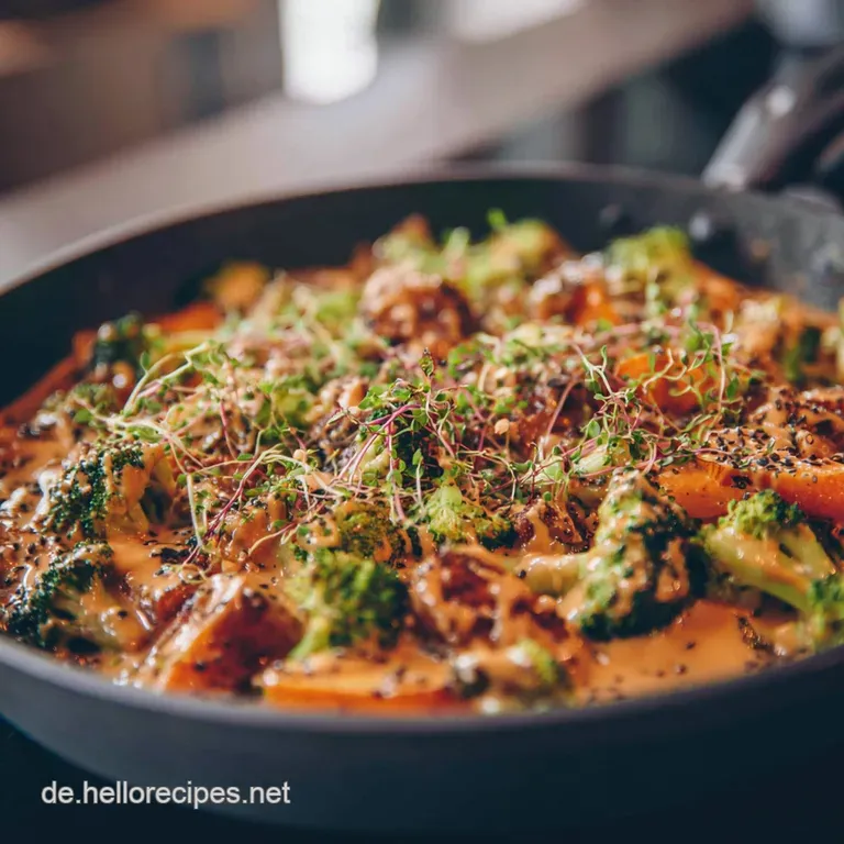 Vegane Brokkoligem&uuml;sepfanne Mit Cremiger Thaierdnussso&szlig;e presentation