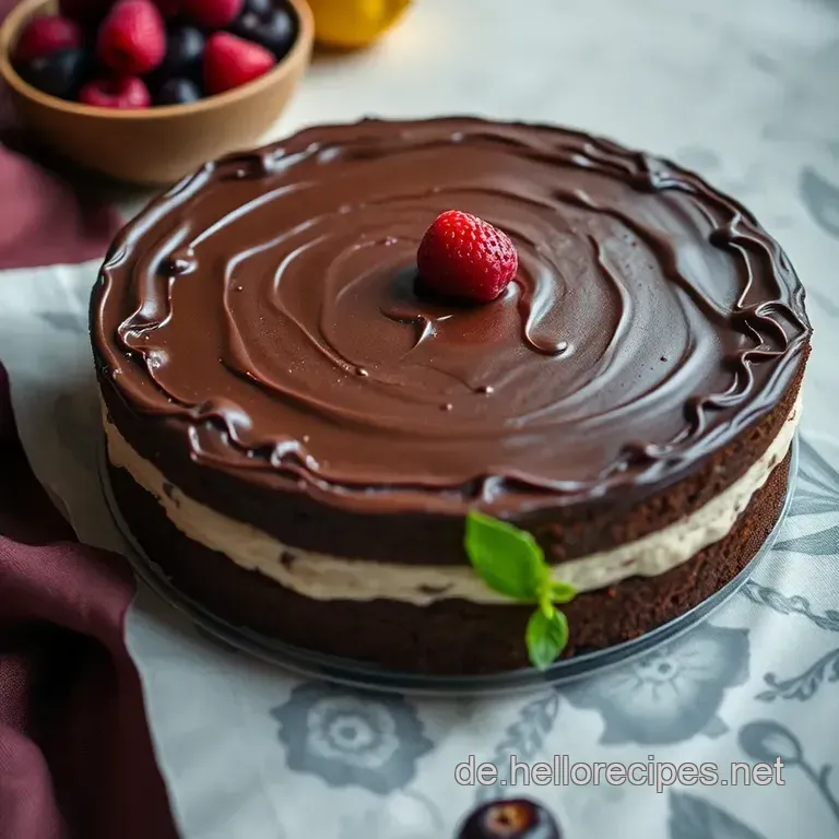 Vegane Schokoladentorte mit Himbeerguß presentation