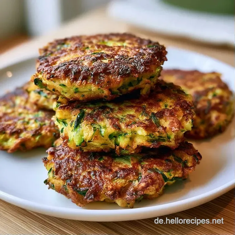 Stapel knuspriger Zucchini-Taler auf einer rustikalen Platte, flankiert von Zitronenscheiben und einem cremigen Dip.