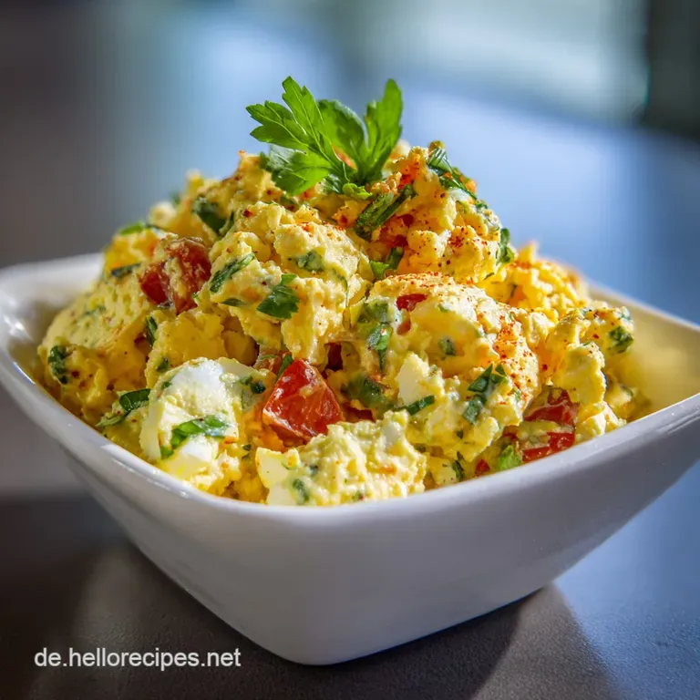 A neat dollop of creamy vegan egg salad sits atop crisp toast, garnished with microgreens.