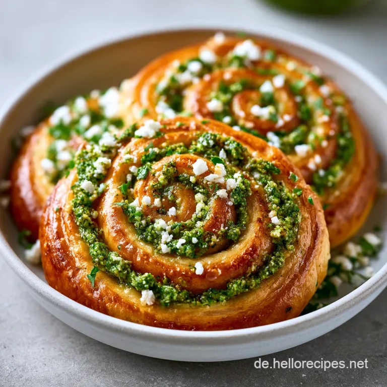 Bl&auml;tterteig-Schnecken: Herzhaft mit Feta und Pesto