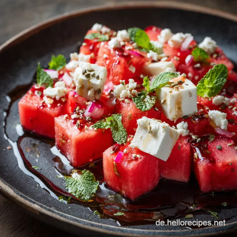 Wassermelone Feta Salat Mit Minze Und Balsamico presentation