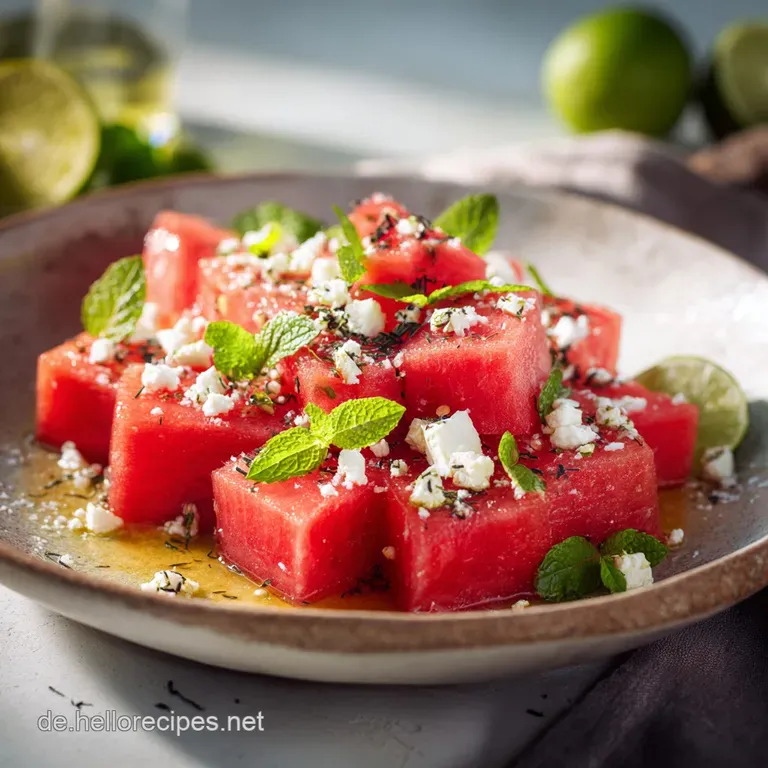 Wassermelone Feta Salat mit Minze und Balsamico