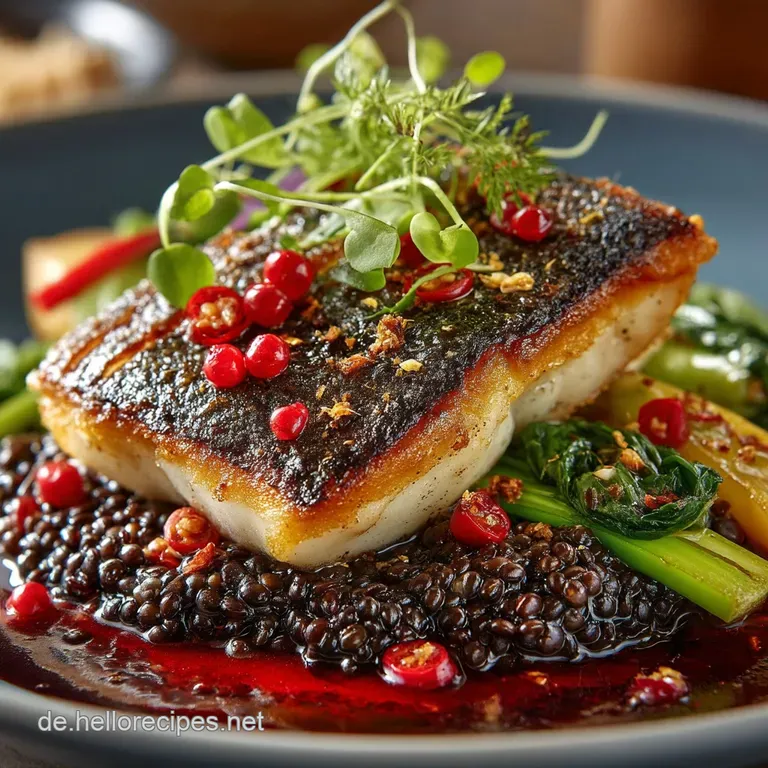 Feiner Zander auf BelugaLinsen mit samtigem CurryKokosSchaum presentation