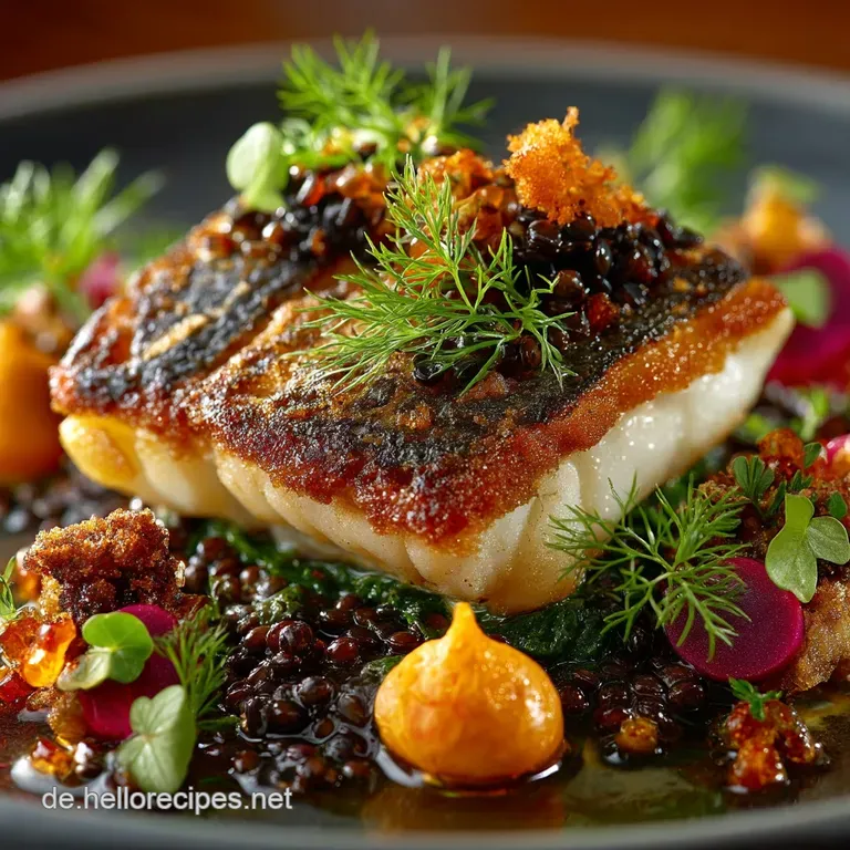 Zander mit Beluga Linsen und Curryschaum Knuspriger Fisch neu gedacht